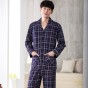 Classic Lattice men pajamas pure cotton long sleeve Homewear male breathable comfort pyjamas man turn-down collar sleepwear