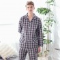 Plush Brand Mens Pajama Set simple grid Cardigan V-neck Pyjamas Short Set Sleepwear summer cotton male Lounge pijama hombre