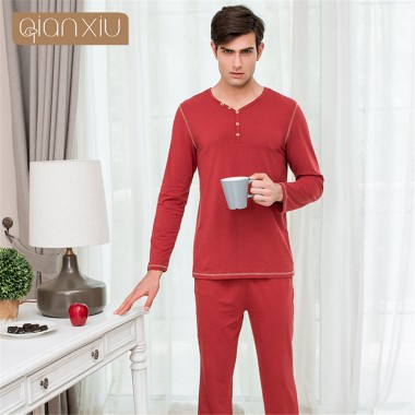 QIANXIU 2018 autumn High-end pajamas men Long Sleeve v-neck Pyjamas Set Sleepwear Set pijama masculino Pajama Sets hombre 2 pcs