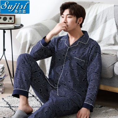 Sujisi 2018mens pajamas Stripe printed turn-down collar long sleeve male sleepwear casual comfortable softness man pyjamas sets