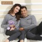 Qianxiu 2018 new Pajamas Modal&Cotton Men Sleepwear O-neck Classic Stripe Lounge Wear Long-sleeve Lovers Pajamas Set onesie
