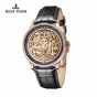 Reef Tiger/RT Designer Skeleton Watches for Men Rose Gold Calfskin Leather Strap Automatic Watch RGA1975