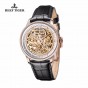 Reef Tiger/RT Skeleton Automatic Watch Rose Gold Leather Strap Wrist Watch for Men RGA1975