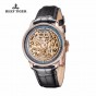 Reef Tiger/RT Unique and Designer Skeleton Watch Automatic Calfskin Leather Rose Gold Watches For Men RGA1975