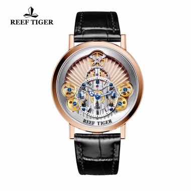 2018 New Reef Tiger/RT Mens Designer Casual Watches Skeleton Rose   Gold Fashion Quartz Watches RGA1958