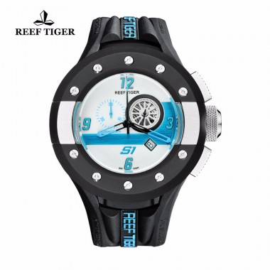 Reef Tiger/RT Mens Chronograph and Sport Watches White Dashboard Dial Quartz Movement Watch with Date RGA3027