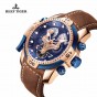 Reef Tiger/RT Top Brand Men's Sport Watch with Calendar Blue Dial Brown Leather Strap Watches RGA3503