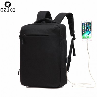 Ozuko Multi-functional Men Backpack Waterproof USB Charge Computer Backpacks 15Inch Laptop Bag Creative Student School Bags 2018