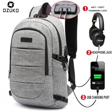 OZUKO 15.6inch Laptop Backpack Men's Waterproof USB Charge Business Travel Backpack Password Lock Anti-theft Backpack School Bag
