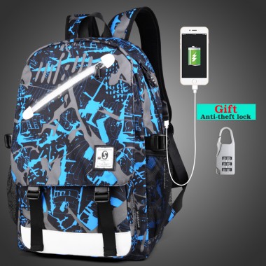 Senkey style Fashion Men Backpack Anime Luminous Teenagers School Bags Cartoon USB Backpack Casual Travel Student Laptop Mochila