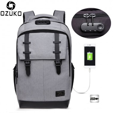 OZUKO Anti-thief Design External USB Charge Laptop Backpack School Bags Custom Lock Men Fashion Backpack Business Travel Mochila