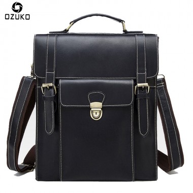 OZUKO Genuine Leather Men Bag 100% Real Crazy Horse Leather vintage Multi-function Men Backpacks High Grade Fashion Business Bag