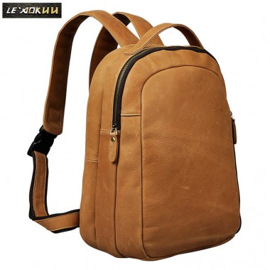 Men Real Leather Designer Casual Travel Bag Fashion University School Student Book Laptop Bag Male Backpack Daypack 621