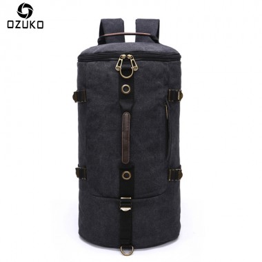 2018 OZUKO New Arrival Large Capacity Travel Canvas Bag Men's Backpack Cylinder Canvas Rucksack Fashion Men Women School Bags