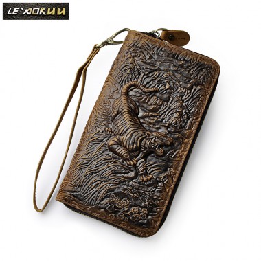 Cattle Male Genuine leather Fashion Card Holder Checkbook Zipper Around Organizer Wallet Purse Design Clutch Handbag 1016