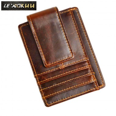 Cattle Men male Real leather Credit Card Cash Bill Holder Magnet Money Clip Slim Mini Handy Wallet Front Pocket Purse 1015