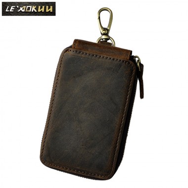 Cattle handmade crazy horse leather zipper large capacity Car key Remote Wallet bag Card Key Ring Cover Case Holder Y1018