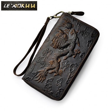 Cattle Male Genuine leather Brand Fashion Card Holder Checkbook Zipper Around Organizer Wallet Design Purse Clutch Handbag 1016c