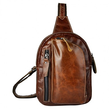 Top Quality Mens Genuine Real Leather Cowhide vintage  Chest Pack Bag Sling Crossbody Bag Daypack 6099
