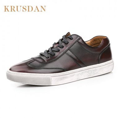 KRUSDAN Brand New Style Retro Style Men Shoes, High Quality Genuine leather Men Casual Shoes, Lace Up casual footwear Men
