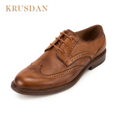 KRUSDAN brand Genuine Leather Men shoes Bullock Style cowhide Men Casual Shoes Lace Up Oxford shoe male Leisure Leather shoes