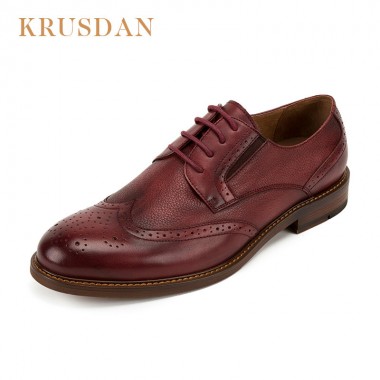 KRUSDAN brand oxfords shoes for men genuine leather casual men shoes lace-up Vintage Bullock Style Mens Leather shoes 2018