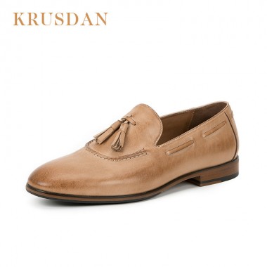 KRUSDAN men shoes luxury brand Full Genuine leather Fashion Business Dress Moccasins Flats Slip on tassel Casual Loafers Oxfords