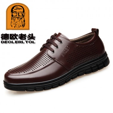 2018 Men's Genuine Leather Summer Shoes Brand Leather for Old Man Summer Cut out Black Dress Shoes