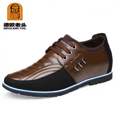 2018 Men's Shoes Genuine Leather +Suede Shoes Brand 5CM Increasing British Shoes Head Leather Man Casual Shoes
