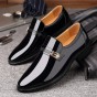 2018 New Men Quality Patent Leather Shoes Pointed toe Bright Black Leather Soft Man Dress Shoes