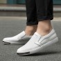 2018 New Men's Leather Loafers Casual Shoes Size 44 Cow Leather Soft Man White Shoes Spring Leisure Leather Loafers