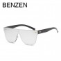 BENZEN Rimless Reflective Sunglasses Men Square Frame One Piece Lenses Male Sun Glasses Women UV Oculos Gafas With Box 68019