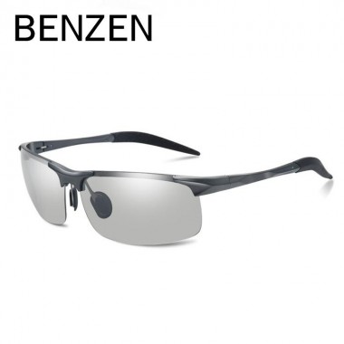 BENZEN Men Photochromic Sunglasses Driver Driving Polarized Sunglasses Al-mg Glasses With Box 9211