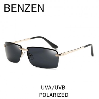 BENZEN Sunglasses Men Polarized Rimless Brand Designer Vintage Sun Glasses Male Driving Glasses Shades Black With Case 9195