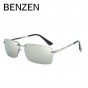 BENZEN Sunglasses Men Polarized Rimless Brand Designer Vintage Sun Glasses Male Driving Glasses Shades Black With Case 9195