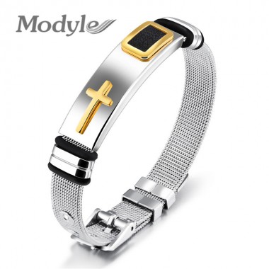 Modyle 2017 New Gold-Color Cross Bracelet For Men Women Stainless Steel Cool Men Jewelry Gifts
