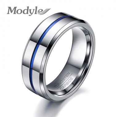 Modyle 2017 Fashion Thin Blue Line Tungsten Ring Wedding Brand 8MM Tungsten Carbide Rings for Men Jewelry