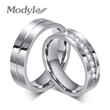 Modyle 2017 New CZ Wedding Rings for Women Men Silver-Color Couple Engagement Ring Jewelry