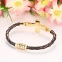 Modyle Gold-Color Stainless Steel Cross Bracelets & Bangles for Men PU Leather Men Hand Chain
