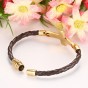 Modyle Gold-Color Stainless Steel Cross Bracelets & Bangles for Men PU Leather Men Hand Chain