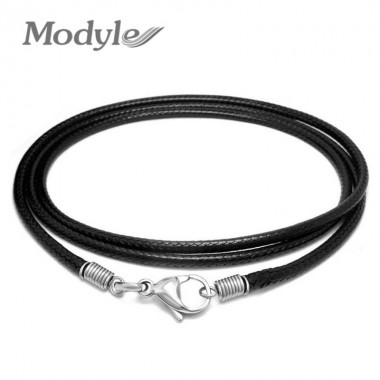 Modyle Black Leather Necklace Elegant Fashion Long Rope Necklace for Men and Women