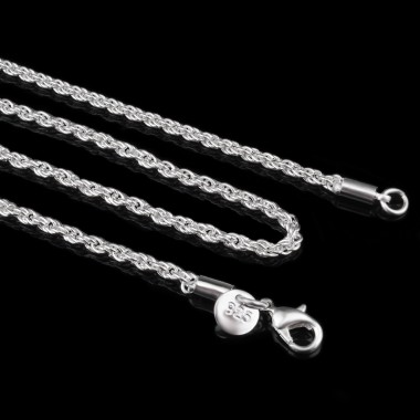Retail/Wholesale New High Quality Classic Jewelry Silver-Color Chain Necklace Women/Man necklace 3mm Rope Chain