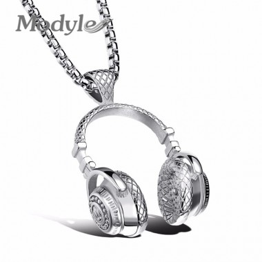 Modyle Fashion Design Men Jewelry Puck Style Box Link Chain 316L Steel Music Carnival Headphones Necklace for Men
