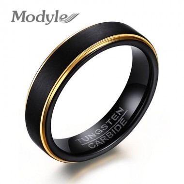 Modyle 2017 New Fashion Cool 5MM Black and Gold-Color Tungsten Wedding Ring for Men and Women Jewelry