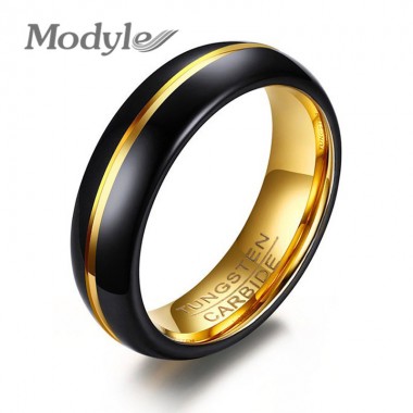 Modyle 2017 New Fashion Black and Gold-Color Tungsten Wedding Ring for Men and Women Jewelry 6MM Black Tungsten Carbide Ring