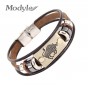 Modyle Hot Selling Europe Fashion 12 Constellation Signs Bracelet With Stainless Steel Clasp Leather Bracelet for Men Women