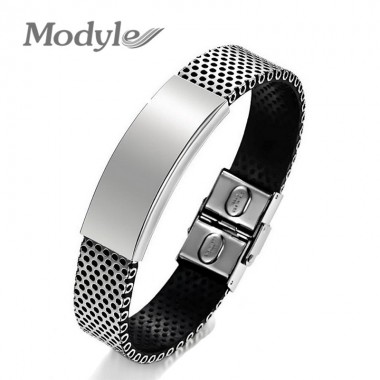 Modyle 2017 New Fashion Jewelry Stainless Steel Pu Leather Bracelet Men Silver Bracelets Bangle For Men Boy