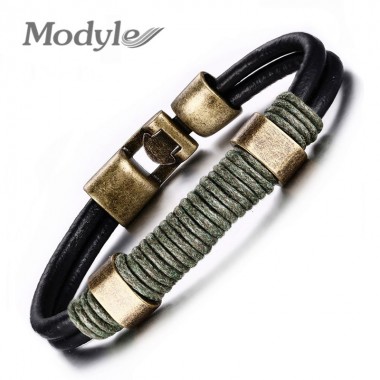 2017 New Fashion High Quality Men Jewelry Vintage Leather Bracelet Bronze alloy Buckle Hand Chain Classical Braceleys For Men