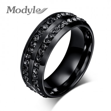 Modyle 2018 New Fashion Men Rings Black Crystyal Rings Stainless Steel Men Wedding Rings