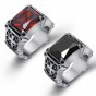 Modyle New Men Big Red Stone Ring Cross Ring Stainless Steel Punk Rock Gothic Jewelry Wedding Rings For Men